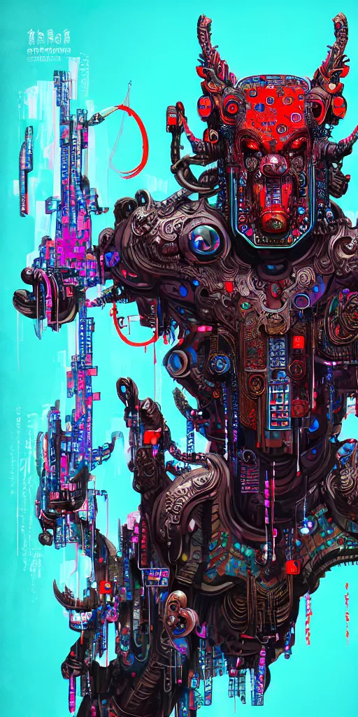 Image similar to cyberpunk oimmortal beast from chinese mythology cyborg portrait, illustration, pop art, splash painting, by lucusfilm, weta studio and james jean, 8 k