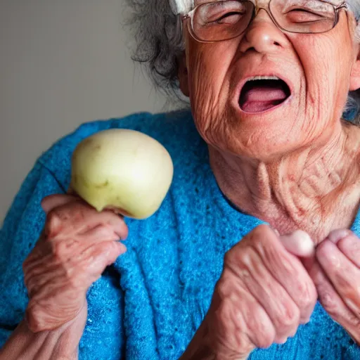 Prompt: elderly woman screaming at a turnip, canon eos r 3, f / 1. 4, iso 2 0 0, 1 / 1 6 0 s, 8 k, raw, unedited, symmetrical balance, wide angle