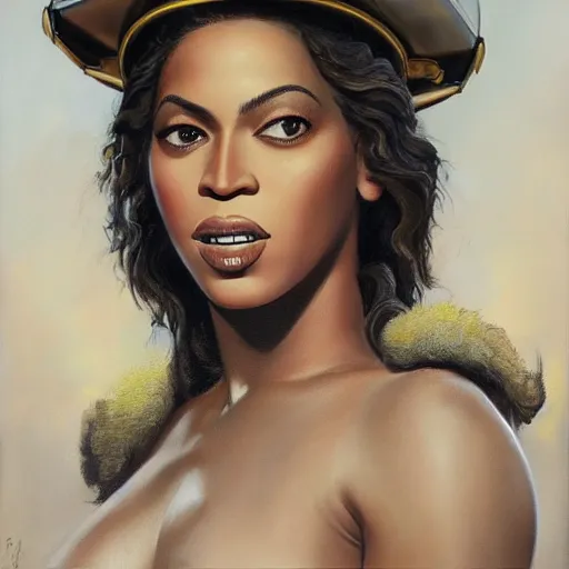 Image similar to ultra realistic portrait painting of beyonce as a firefighter, art by frank frazetta, 4 k, ultra realistic, highly detailed, epic lighting.