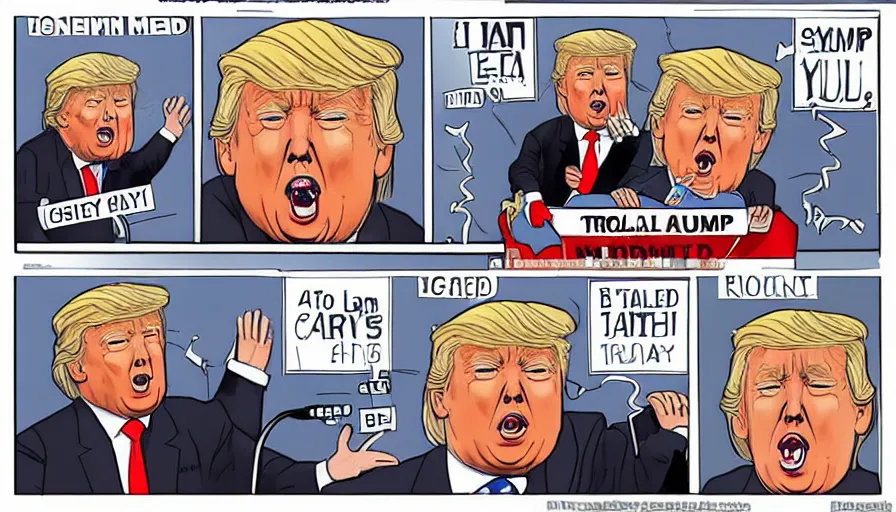 Image similar to donald trump crying like a baby, political illustration, comic, in the style of ben garrison
