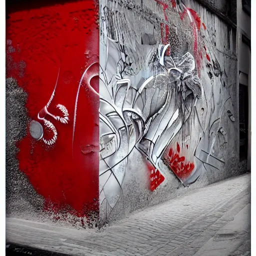 Prompt: abstract, intricate, 3 d, fidenza, red white, ice style graffiti, by friedrich caspar david.