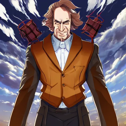 Prompt: portrait of saul goodman wielding the element of storm magecraft, wind, anime fantasy illustration by tomoyuki yamasaki, kyoto studio, madhouse, ufotable, trending on artstation