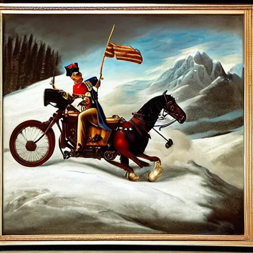 Image similar to napoleon crossing the alps on a harley davidson