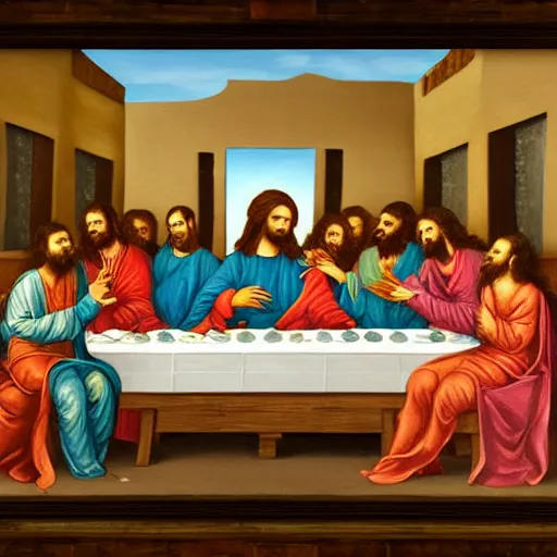 Image similar to last supper painting with robotic