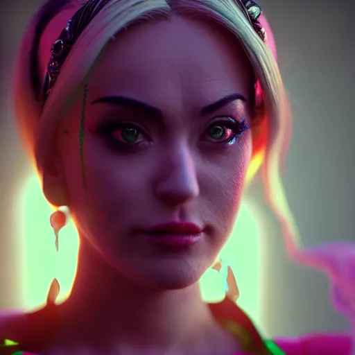 Image similar to photorealistic cinematic scene with jolyne from jojo's bizarre adventure, live action film, stone ocean, dramatic, small details, volumetric lighting, still frame