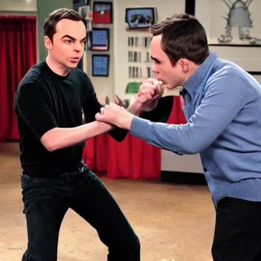 Prompt: albert einstien fighting sheldon cooper