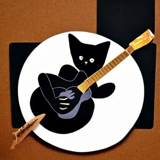 Image similar to A Hyperealistic black Cat with a body made out of cheese playing guitar.