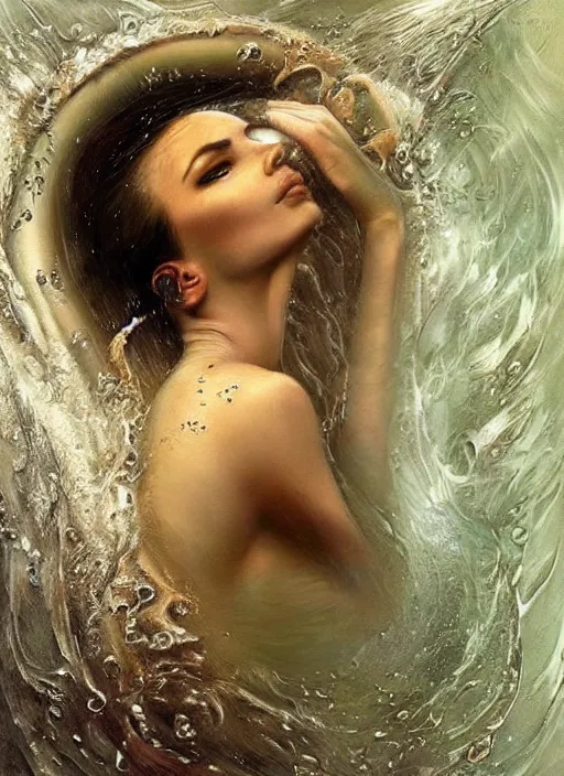 Image similar to a beautiful portrait of a woman submerged in water only face visible, bathtub, award winning photography, karol bak, rutkowski