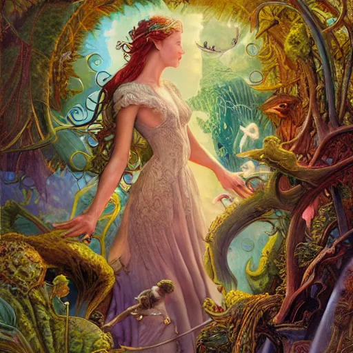 Image similar to realistic detailed view of neverland by emilia dziubak, will terry, greg olsen, chris mars, ann long, and mark brooks, fairytale, female, feminine, art nouveau, illustration, character concept design, storybook layout, story board format