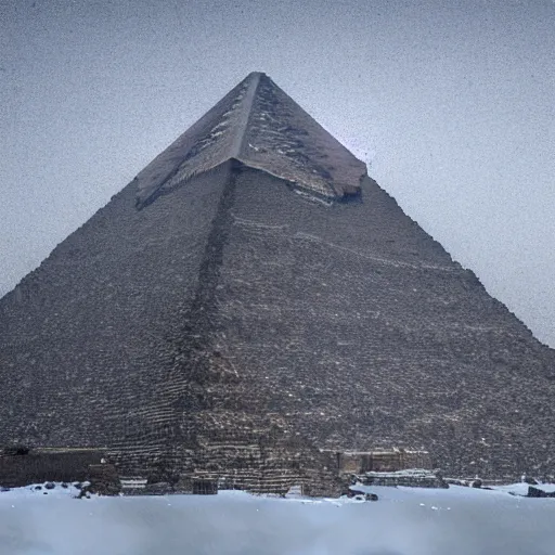 Prompt: photorealistic photograph of the great pyramid of giza in a blizzard by suzi eszterhas, photorealism, photorealistic, realism, real, highly detailed, ultra detailed, detailed, f / 2. 8 l canon ef is lens, canon eos - 1 d mark ii, wildlife photographer of the year, pulitzer prize for photography, 8 k