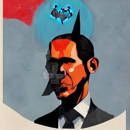 Image similar to Obama as Batman, painted by Conrad Roset