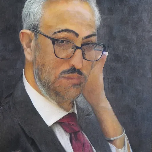 Image similar to Kurdish Lawyer, Oil on Canvas, award winning art, insanely detailed, hyperrealistic