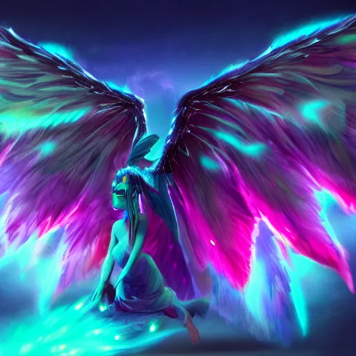 Image similar to bioluminescent winged fairy dragon breathing out the galaxy in 4 k colorful soft lighting diffuse powerful dielectric effects twisting artstation trending high definition high detail low orthogonality