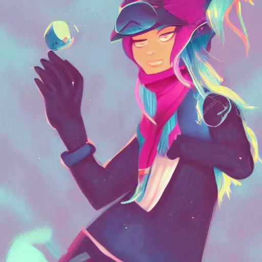 Image similar to female character inspired by 9 0's fashion and by madeline from celeste, art by rossdraws