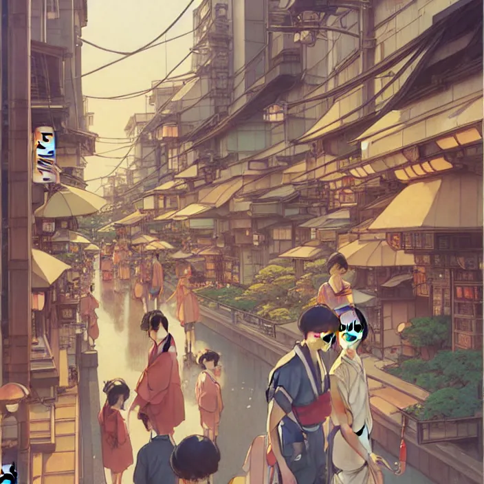 Image similar to japanese big city, summer, in the style of studio ghibli, j. c. leyendecker, greg rutkowski, artem