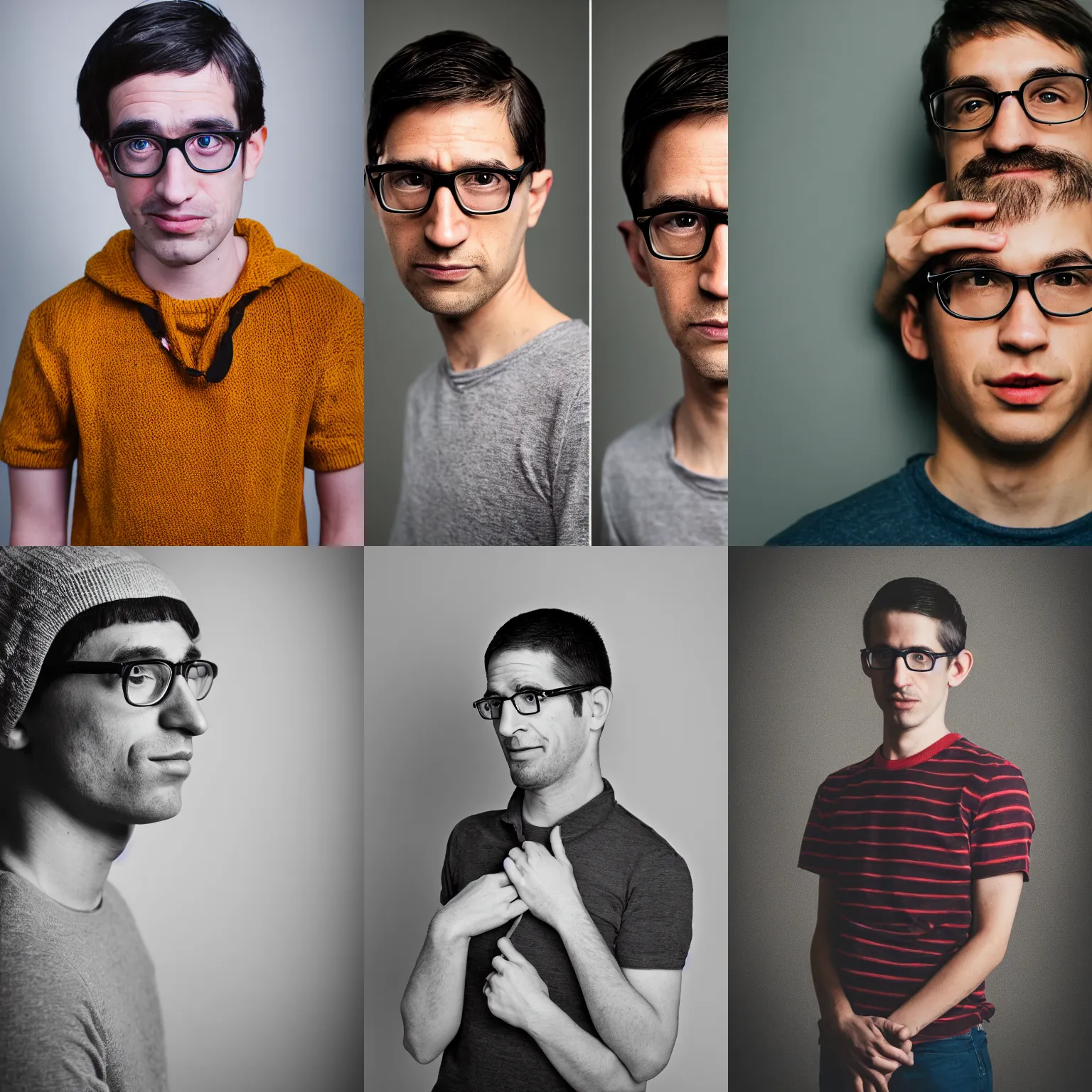 Prompt: Milhouse Van Houten as a real human being, portrait photography, studio photography, artistic, Nikon 50mm, high quality