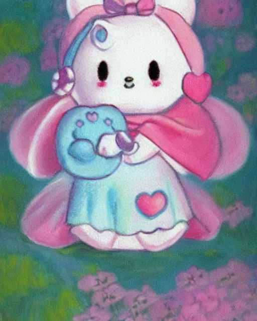 Image similar to cute, pastel painting of cinnamoroll, sanrio