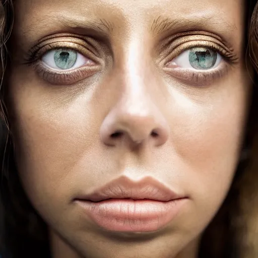 Image similar to beautiful close - up shot of angela sarafyan as clementine in westworld who looks into the distance, beautiful natural light, golden hour, focus on her face, photorealistic, fujifilm x - pro 2, by annie leibowitz