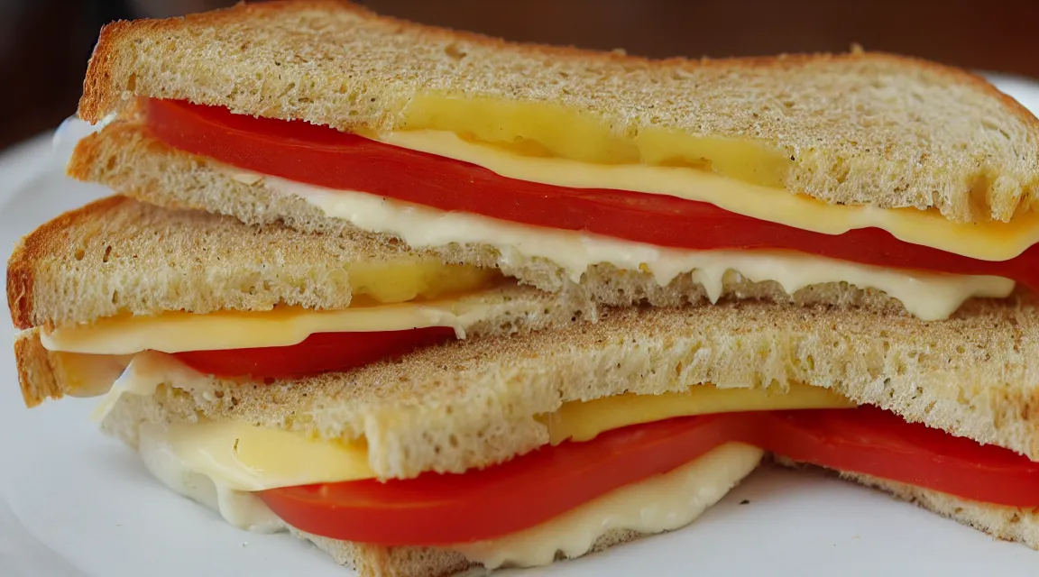 Prompt: a cheese and tomato sandwich.