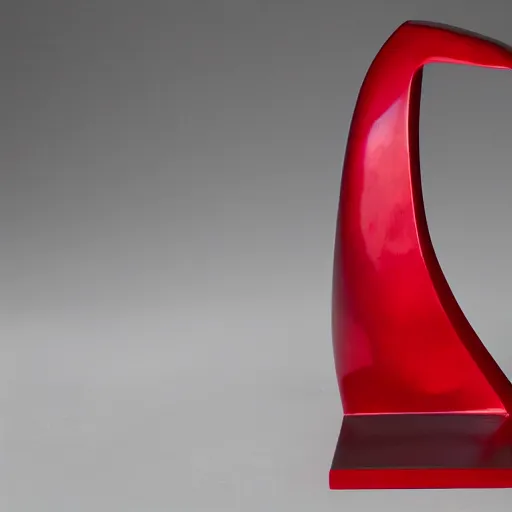 Image similar to sculpture in red glossy curved volume ,the sculpture sits on a white background ,the light is very soft