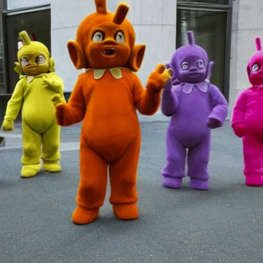 Prompt: teletubbies testifying in court