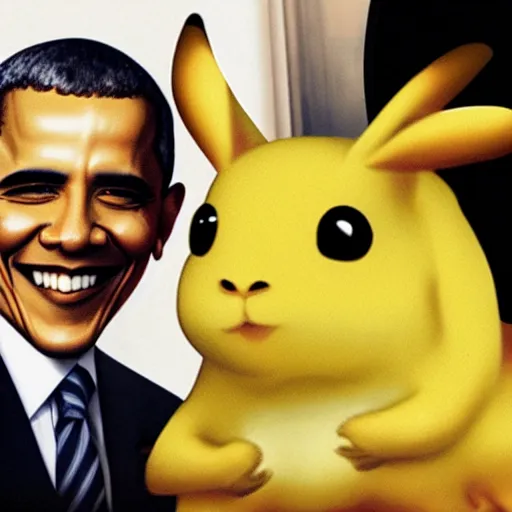 Image similar to selfie of obama with raichu