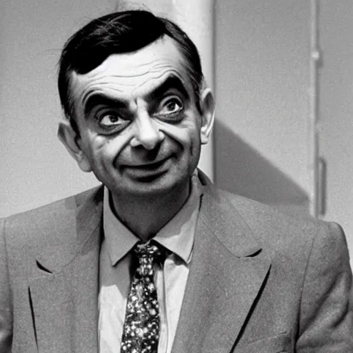 Prompt: Archival photo of Mr Bean defecting to the Soviets