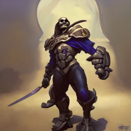 Image similar to greg manchess portrait painting of partially armored skeletor overwatch character, medium shot, asymmetrical, profile picture, organic painting, sunny day, matte painting, bold shapes, hard edges, street art, trending on artstation, by huang guangjian, gil elvgren, ruan jia, greg rutkowski, gaston bussiere