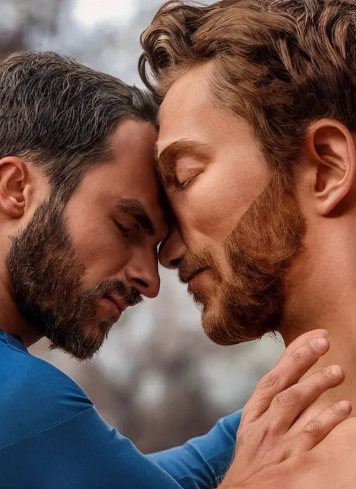 Prompt: a handsome sculpted face twice the size of a human, examining a handsome giant's face, running your hand across the cheekbones and dimples of a giant, face focus, wholesome, romantic