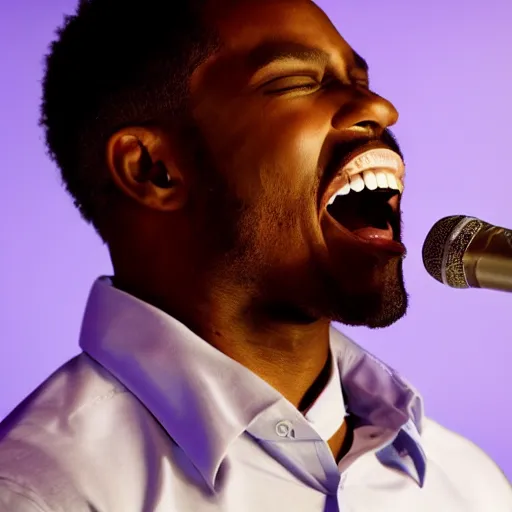 Image similar to a black man singing with all teeth shown, cartoonish