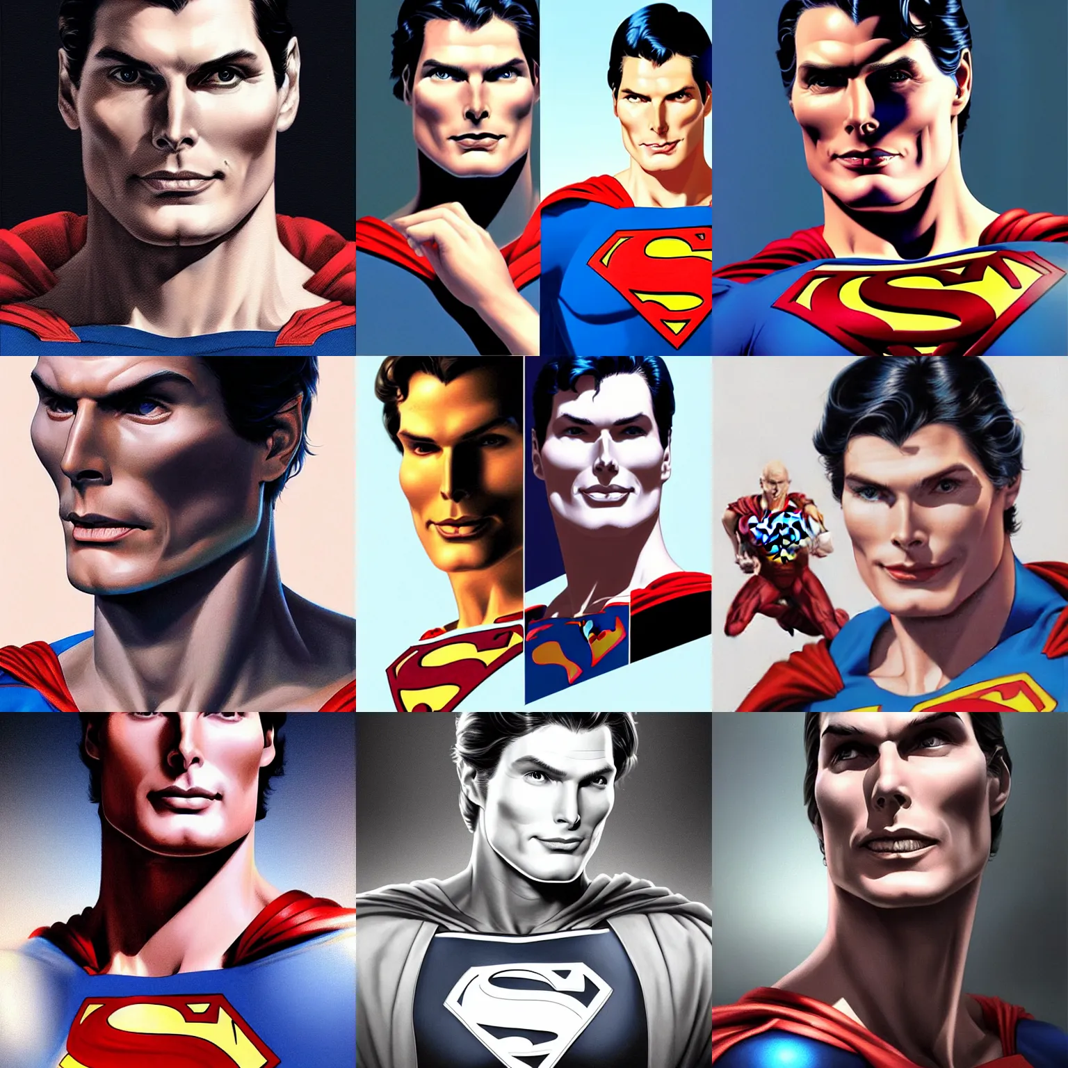 Prompt: Christopher reeve!!! removed skin side is visible metal skull, superman costume, realistic shaded perfect face, fine details. not anime. Realistic shaded lighting poster by Ilya Kuvshinov katsuhiro, magali villeneuve, artgerm, Jeremy Lipkin and Michael Garmash, Rob Rey and Kentarõ Miura style, trending on art station
