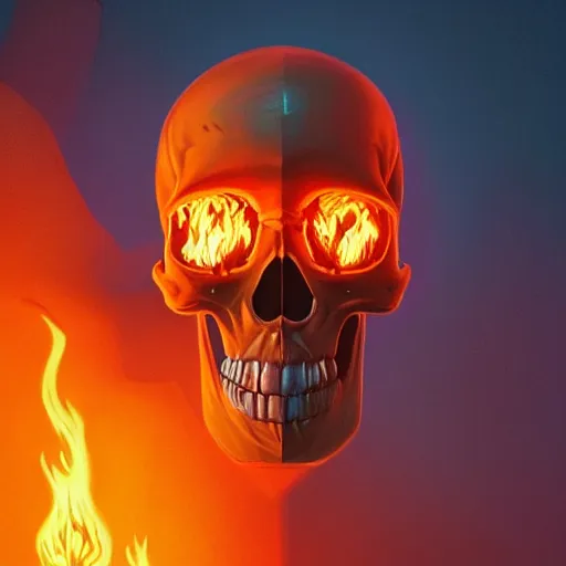 Image similar to A stunning profile of a symmetrical skull on fire by Simon Stalenhag, Trending on Artstation, 8K