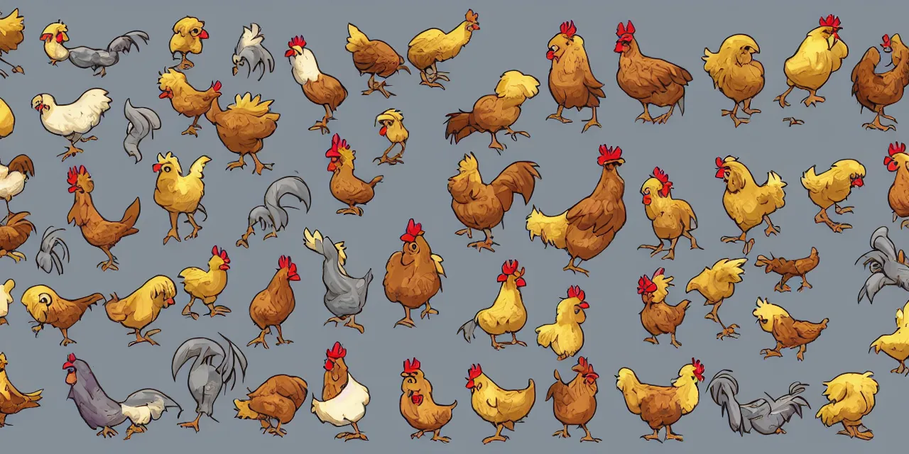 game asset sheet, 2 d sprite, chickens young old | Stable Diffusion ...