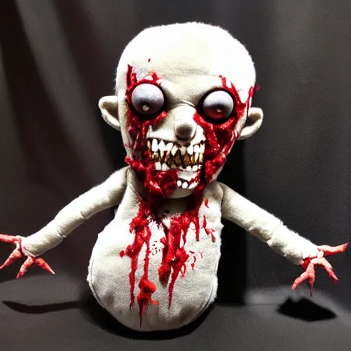Image similar to a zombie plush. beautifully made, detailed, cute, soft. high quality, studio lighting, product image