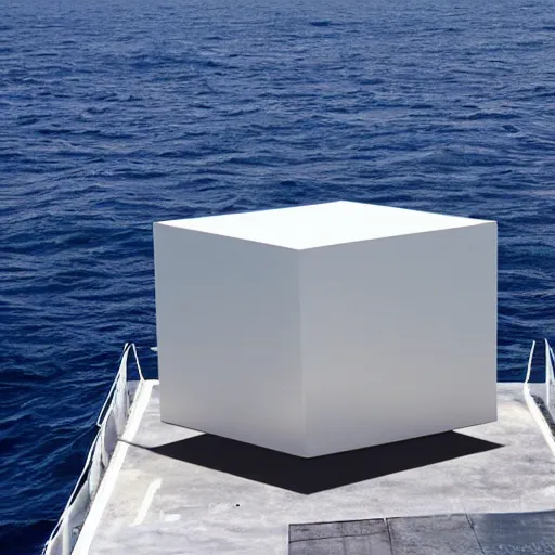 Image similar to a cube in the middle of the sea in the style of Richard Serra