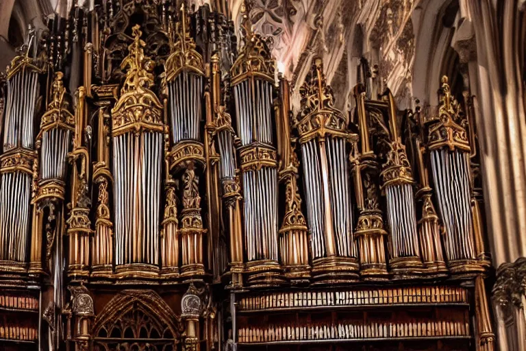 Image similar to photo of a majestic ornate pipe organ inside a cathedral