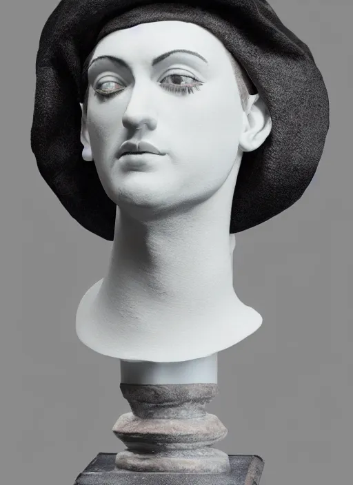 Image similar to stylised bust sculpture of Boy george, beautiful studio lighting
