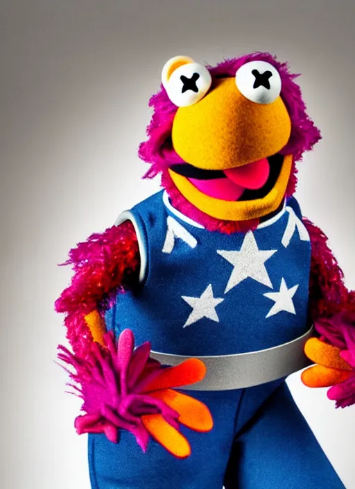 Image similar to studio portrait still of muppet!!!!! bucky barnes with one metal arm!!!!!! as a muppet muppet as a muppet, 8 k, studio lighting, key light,