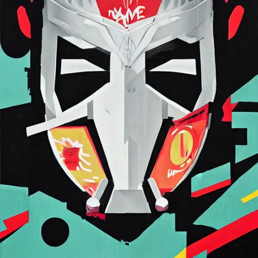 Prompt: Supreme x Mf Doom Painting by Sachin Teng, asymmetrical, Organic Painting , Matte Painting, geometric shapes, hard edges, graffiti, street art,:2 by Sachin Teng:4