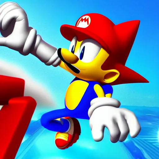 Prompt: Sonic gets punched by Mario