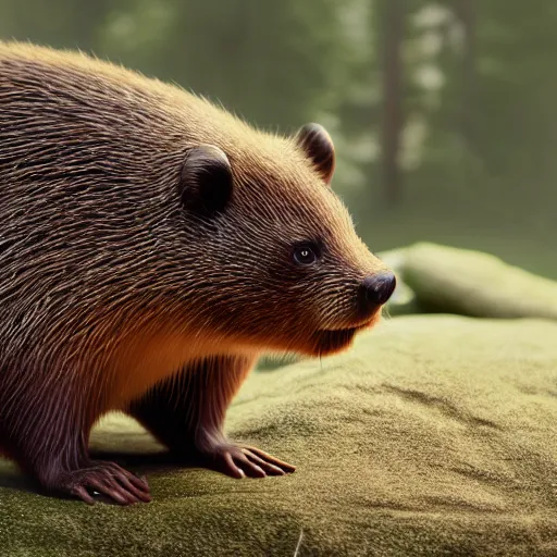 Image similar to hyperrealistic dslr film still of justin bieber disguised as a ( woodchuck beaver ), stunning 8 k octane comprehensive 3 d render, inspired by istvan sandorfi & greg rutkowski & unreal engine, perfect symmetry, dim volumetric cinematic lighting, extremely hyper - detailed, incredibly real lifelike attributes & flesh texture, intricate, masterpiece, artstation, stunning