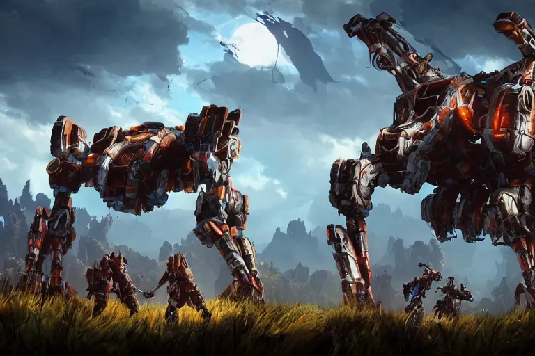 Image similar to thunderjaw machine mecha animal beast robot of horizon forbidden west horizon zero dawn bioluminiscence global illumination ray tracing hdr fanart arstation by sung choi and eric pfeiffer and gabriel garza and casper konefal