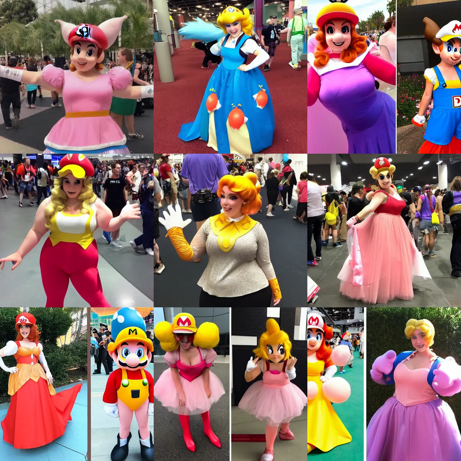 Prompt: bella poarch cosplaying princess peach from Mario Bros, San Diego Comic Con, top instagram post, solo