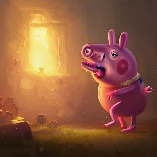 Image similar to Portrait of Peppa Pig, League of Legends amazing splashscreen artwork, splash art,natural light, elegant, intricate, fantasy, atmospheric lighting, by Greg rutkowski, league of legends splash art, hd wallpaper, ultra high details