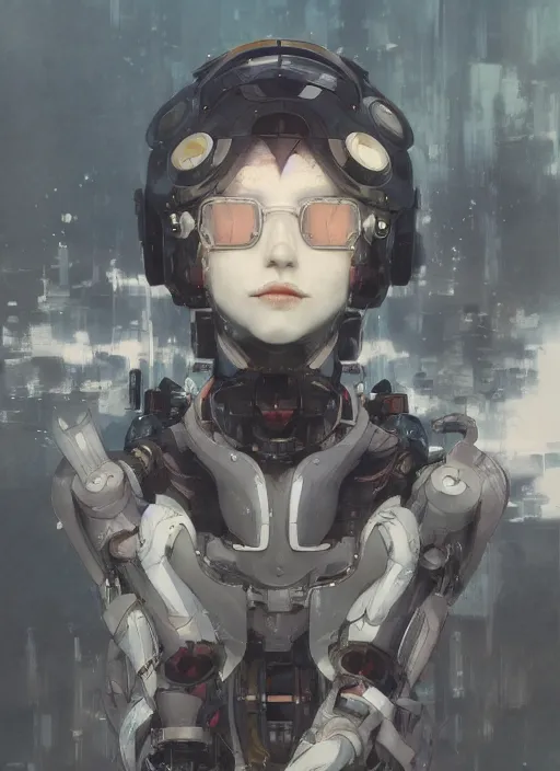 Prompt: surreal gouache painting, by yoshitaka amano, by ruan jia, by conrad roset, by good smile company, detailed anime 3d render of a mechanical android, portrait, cgsociety, artstation, modular mechanical costume and headpiece, dieselpunk atmosphere