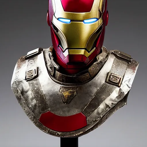 Image similar to roman empire artifacts, iron - man bust armor from 1 5 9 0, hellenistic stylings mixed with roman contemporary soldier design