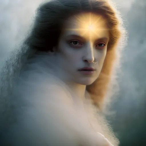 Image similar to photographic portrait of a stunningly beautiful alluring renaissance female ghost in soft dreamy light at sunset, smoke fog dust, god rays contemporary fashion shoot, by edward robert hughes, annie leibovitz and steve mccurry, david lazar, jimmy nelsson, breathtaking, 8 k resolution, extremely detailed, beautiful, establishing shot, artistic, hyperrealistic, beautiful face, octane render