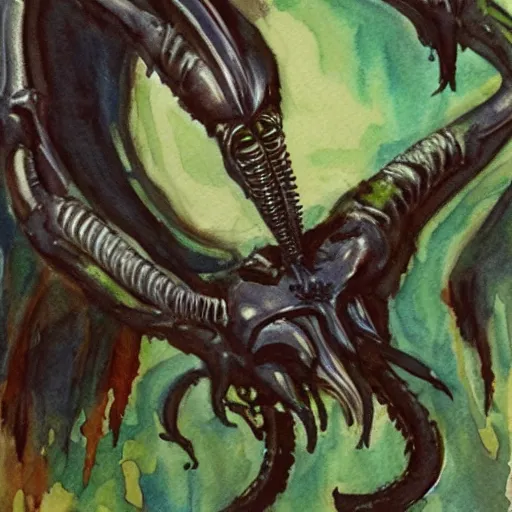 Prompt: xenomorph, watercolor, monet