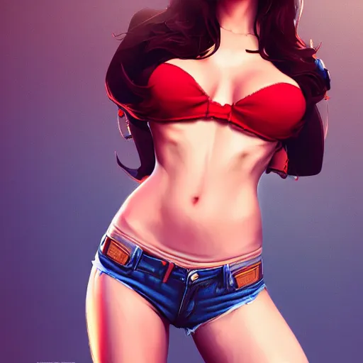 Prompt: portrait of a beautiful daisy duke from dukes of hazard, art by saruei and guweiz and ilya kuvshinov, digital art, highly detailed, intricate, sharp focus, trending on artstation hq, deviantart, pinterest, unreal engine 5, 4 k uhd image