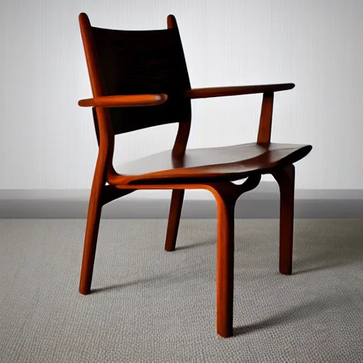 Image similar to midcentury modern wooden chair in the style of mies van der rough high end photoshoot